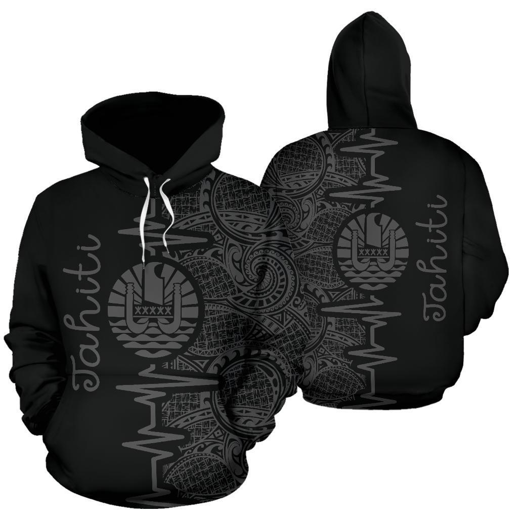 Tahiti Polynesian Hoodie Tahiti Flag Heartbeat Pattern Gray Version TH0 Unisex Gray - Polynesian Pride