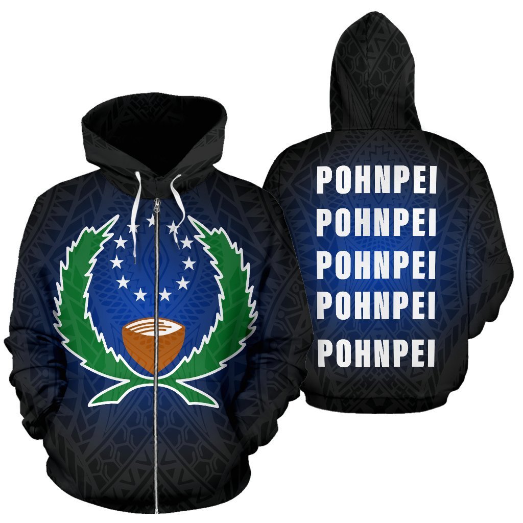 Pohnpei All Over Zip up Hoodie Go Pohnpei Style Unisex Black - Polynesian Pride