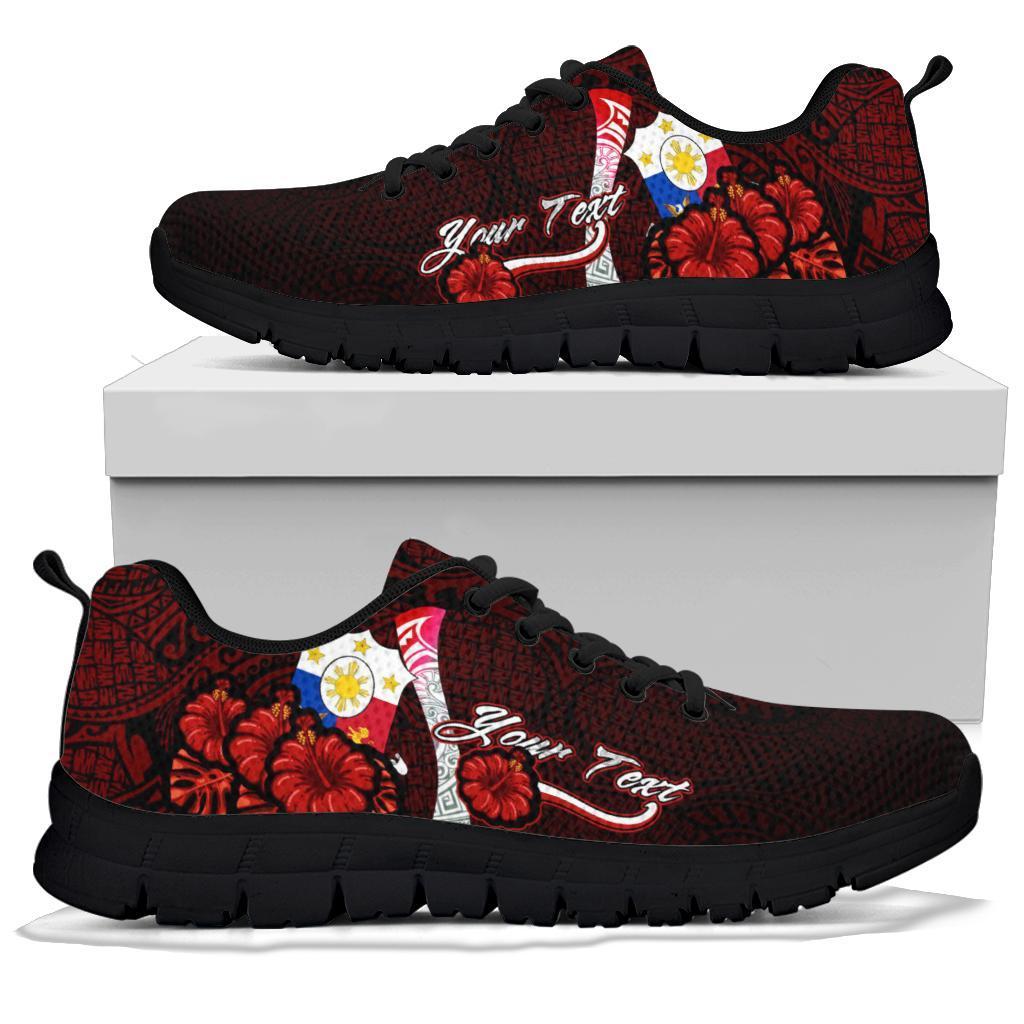 Philippines Polynesian Custom Personalised Sneakers - Coat Of Arm With Hibiscus - Polynesian Pride