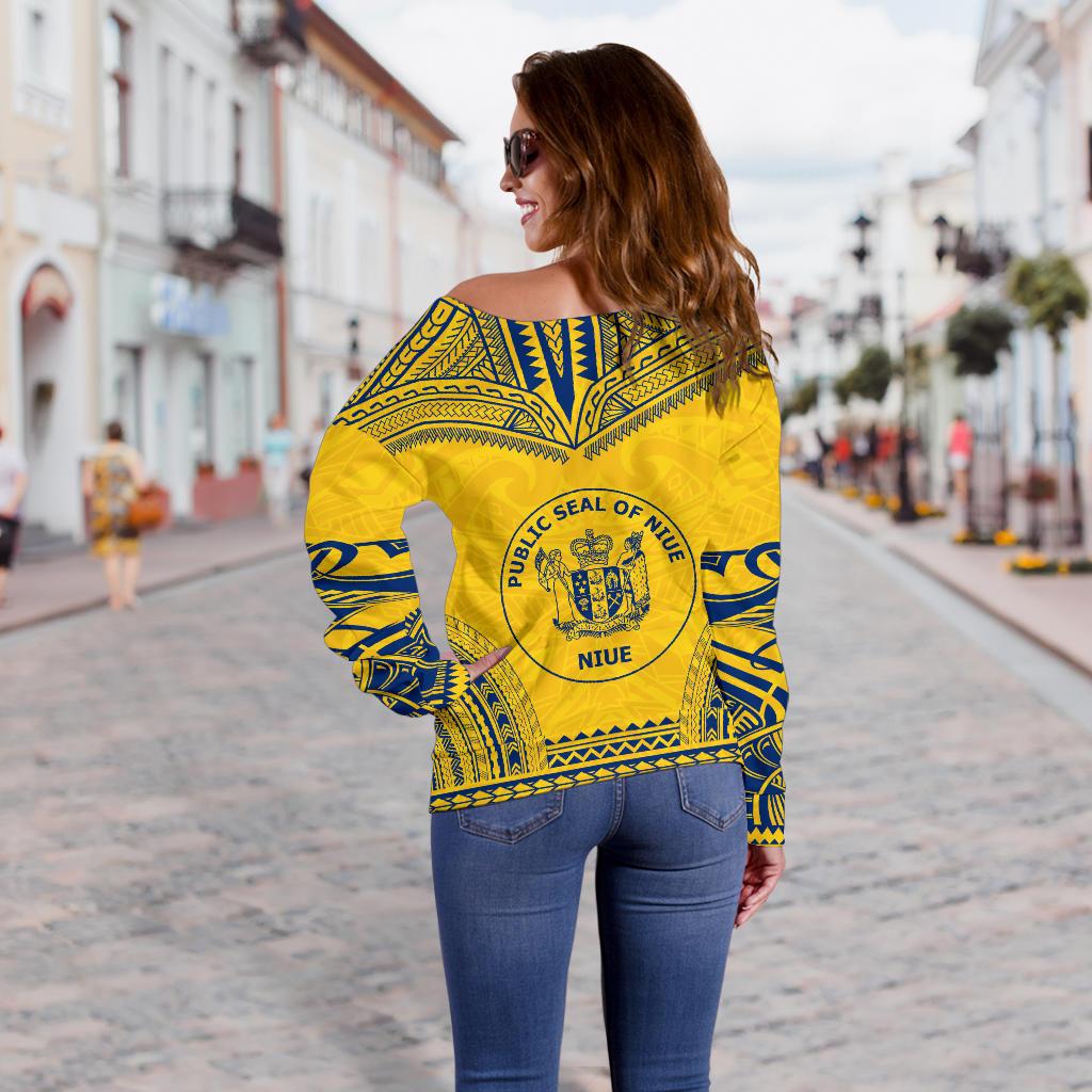 Niue Flag Polynesian Chief Women's Off Shoulder Sweater - Polynesian Pride