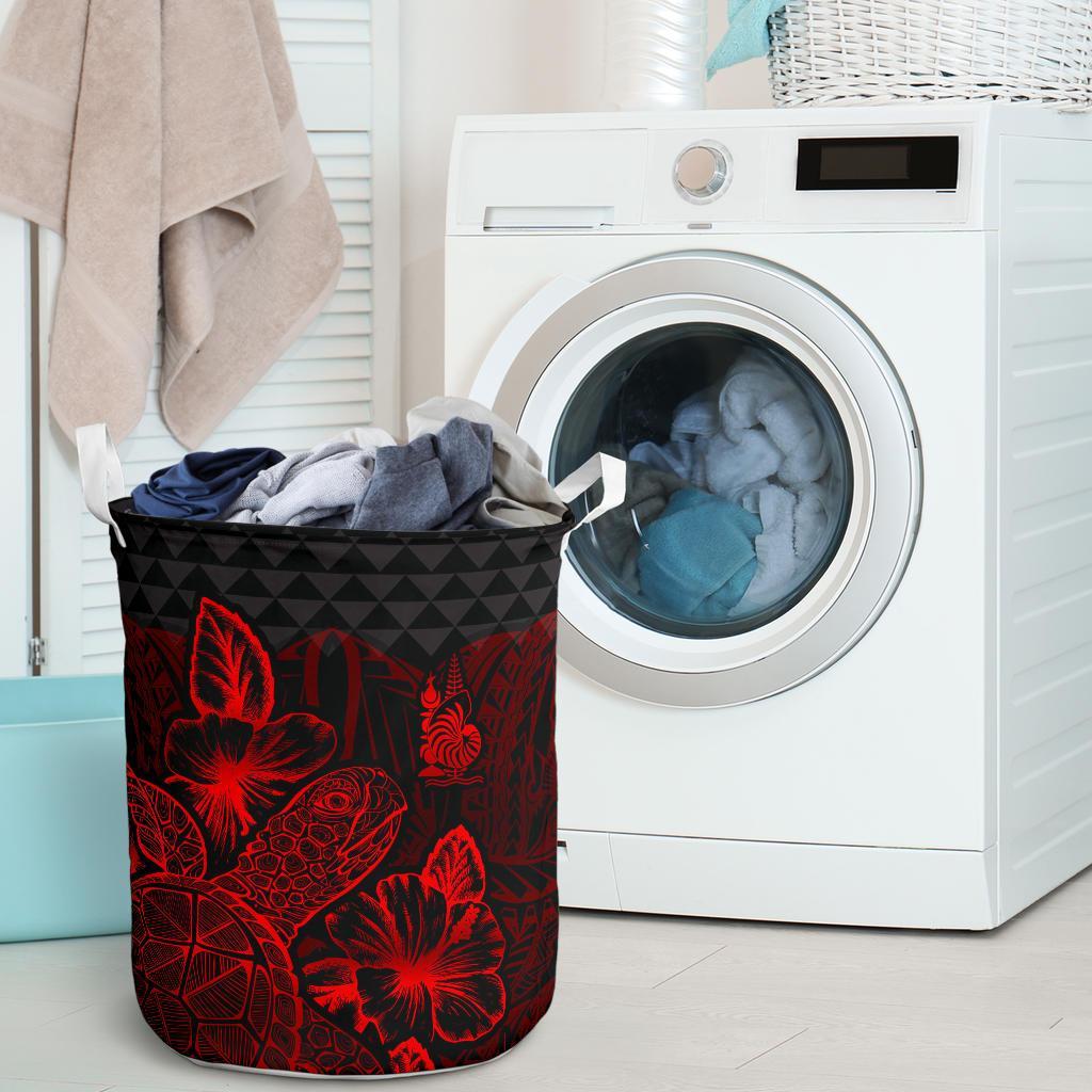 New Caledonia Laundry Basket - Polynesian Turtle Hibiscus Red - Polynesian Pride