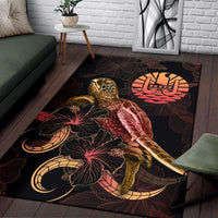 Tahiti Polynesian Area Rugs - Turtle With Blooming Hibiscus Gold - Polynesian Pride