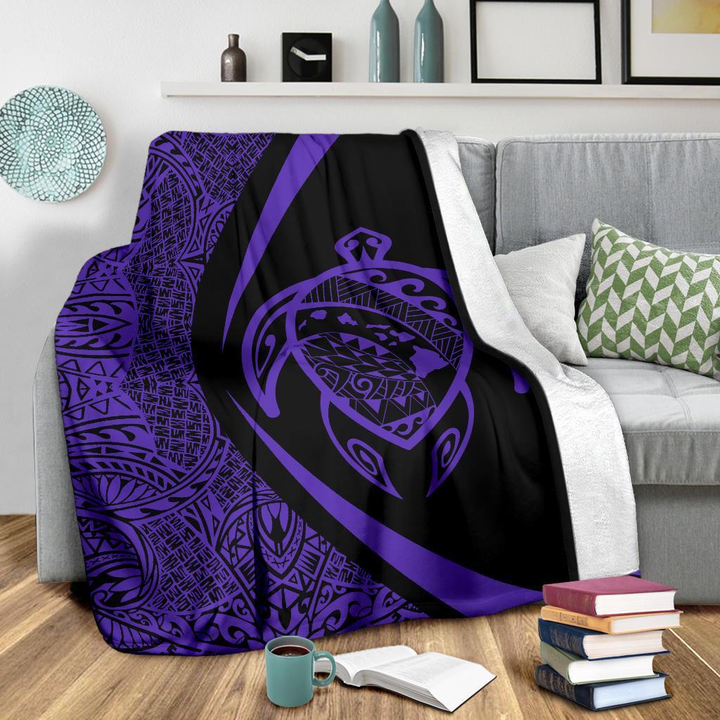 Hawaii Turtle Map Polynesian Premium Blanket - Purple - Circle Style - Polynesian Pride