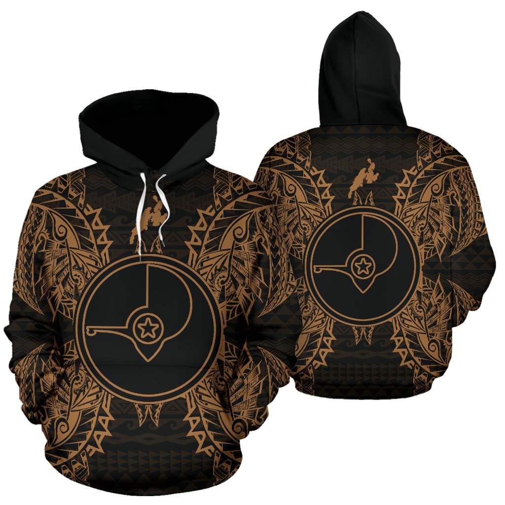Yap Polynesian ll Over Hoodie Map Red Gold Unisex Gold - Polynesian Pride