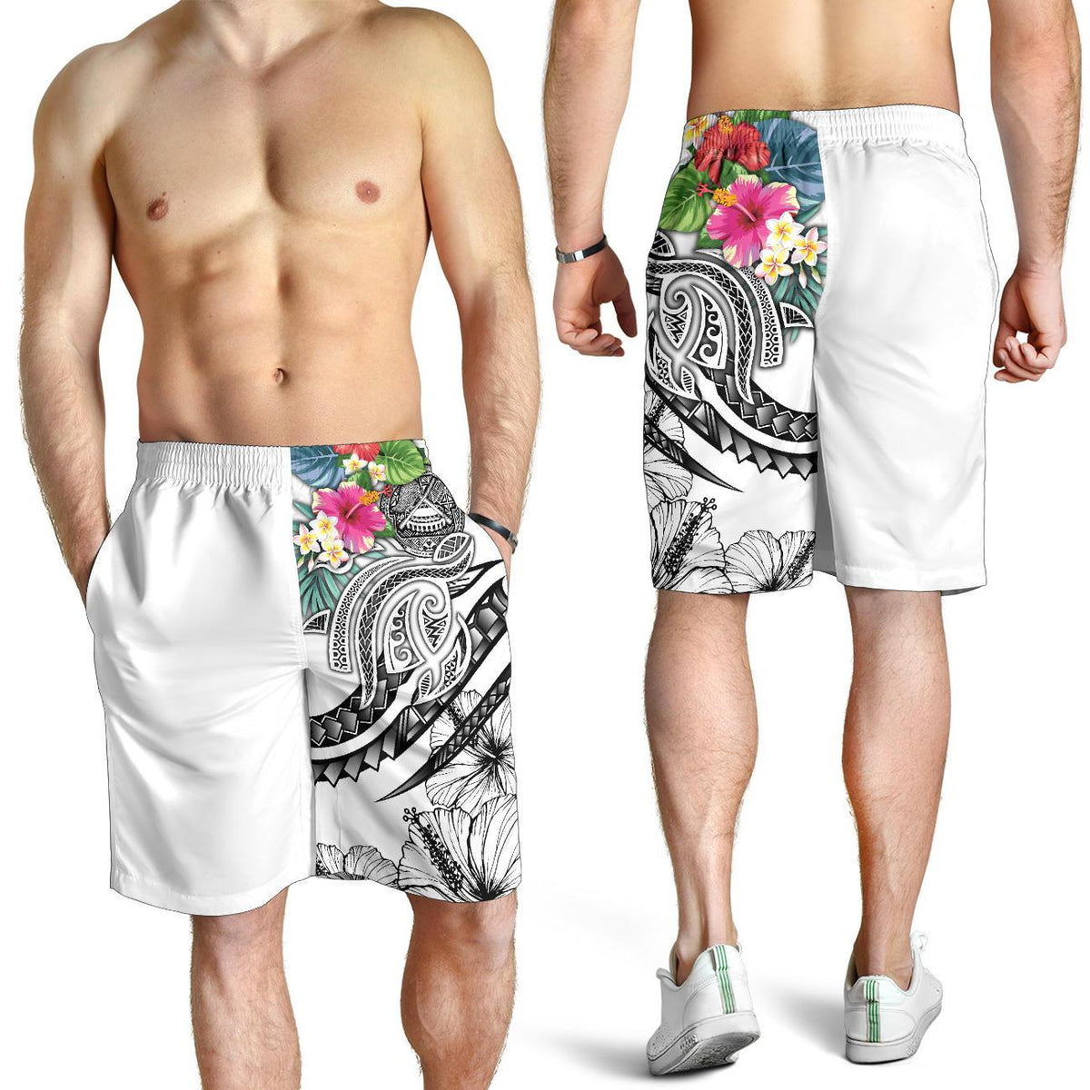 Polynesian American Samoa Men's Shorts - Summer Plumeria (White) - Polynesian Pride