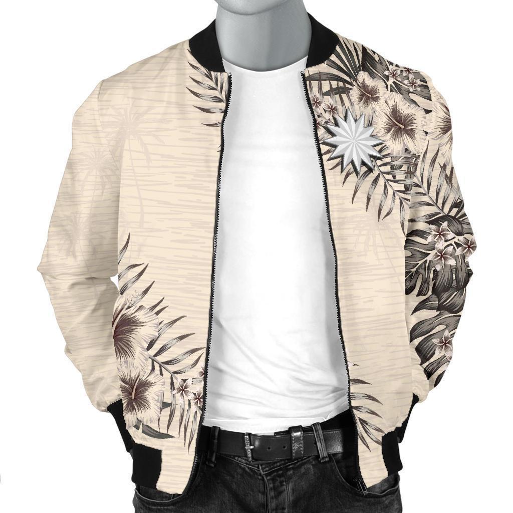 Nauru Men's Bomber Jacket - The Beige Hibiscus - Polynesian Pride