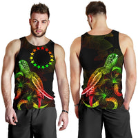 Cook Islands Polynesian Men Tank Top - Turtle With Blooming Hibiscus Reggae - Polynesian Pride