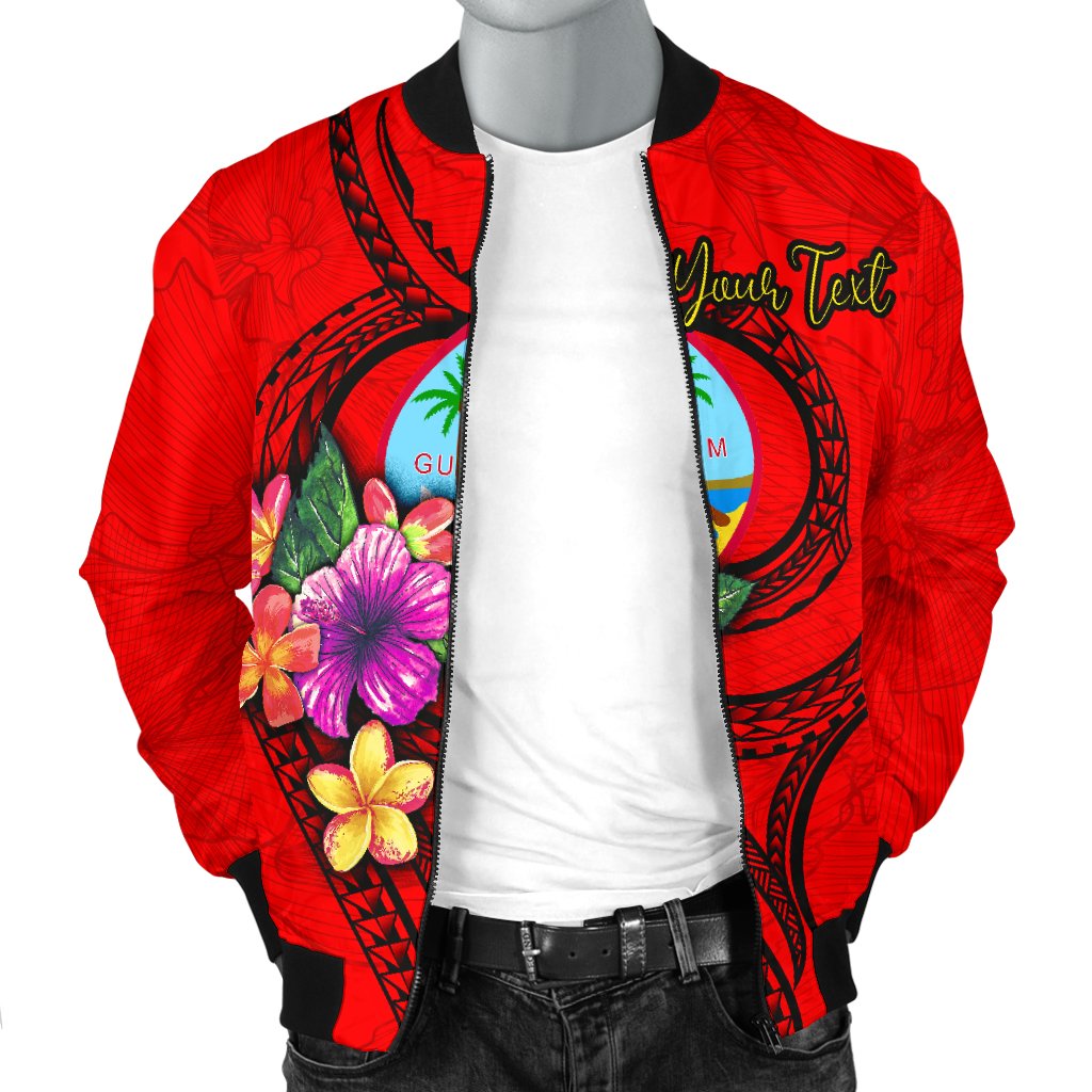 Guam Polynesian Custom Personalised Men's Bomber Jacket - Floral With Seal Red - Polynesian Pride