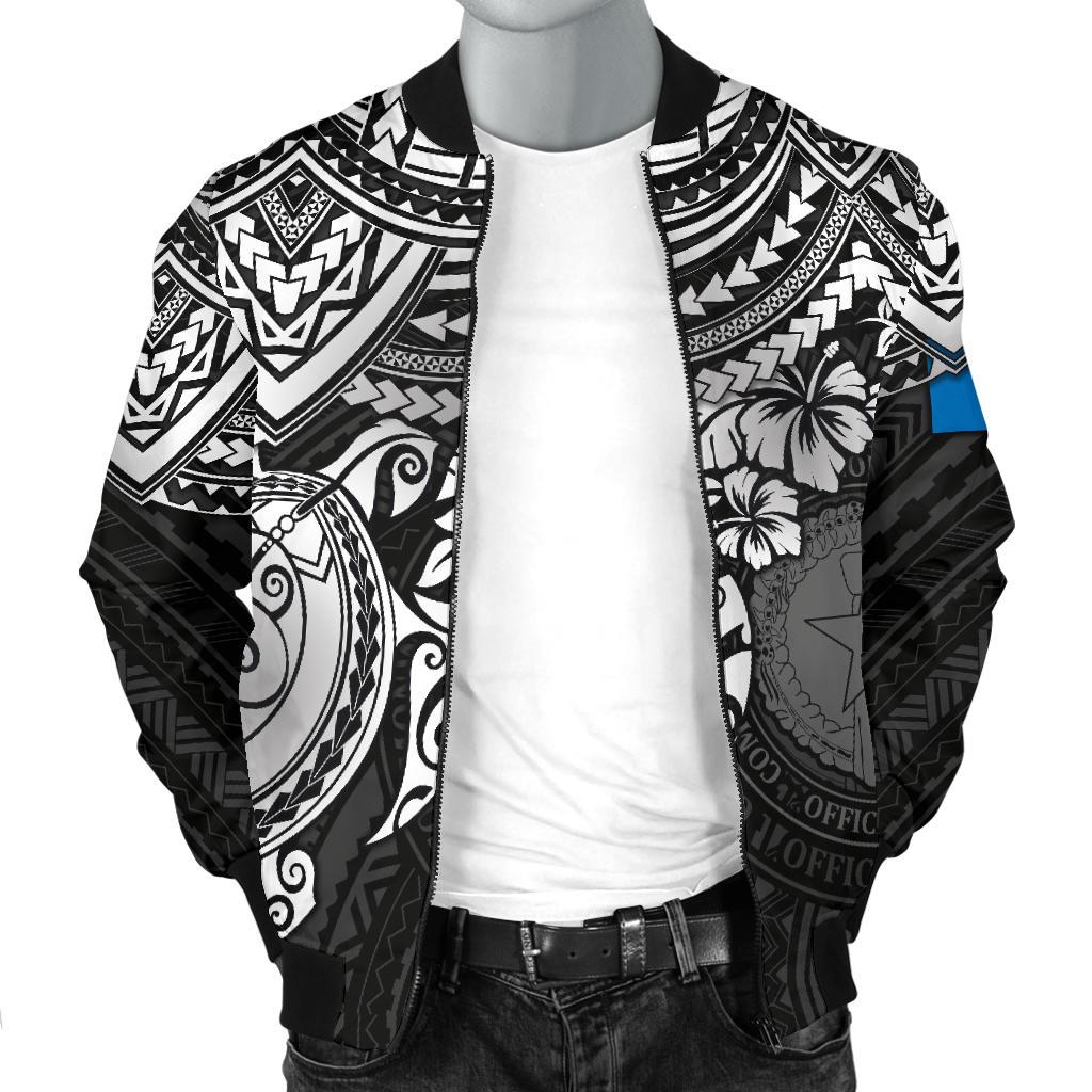 Northern Mariana Islands Polynesian Bomber Jacket (Men) - White Turtle - Polynesian Pride