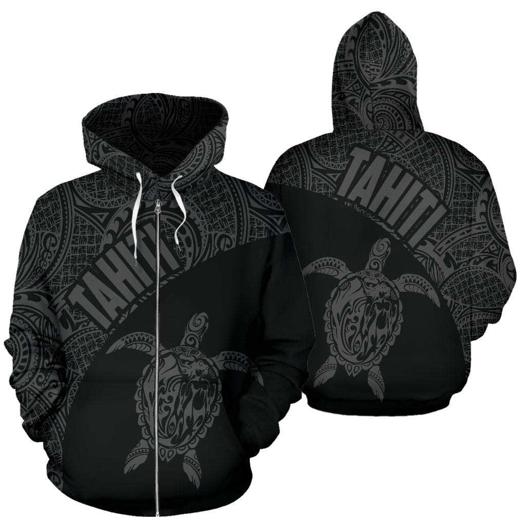 Tahiti Zip up Hoodie Tahiti Turtle Mermaid Polynesian Tattoo Black Version Unisex Black - Polynesian Pride