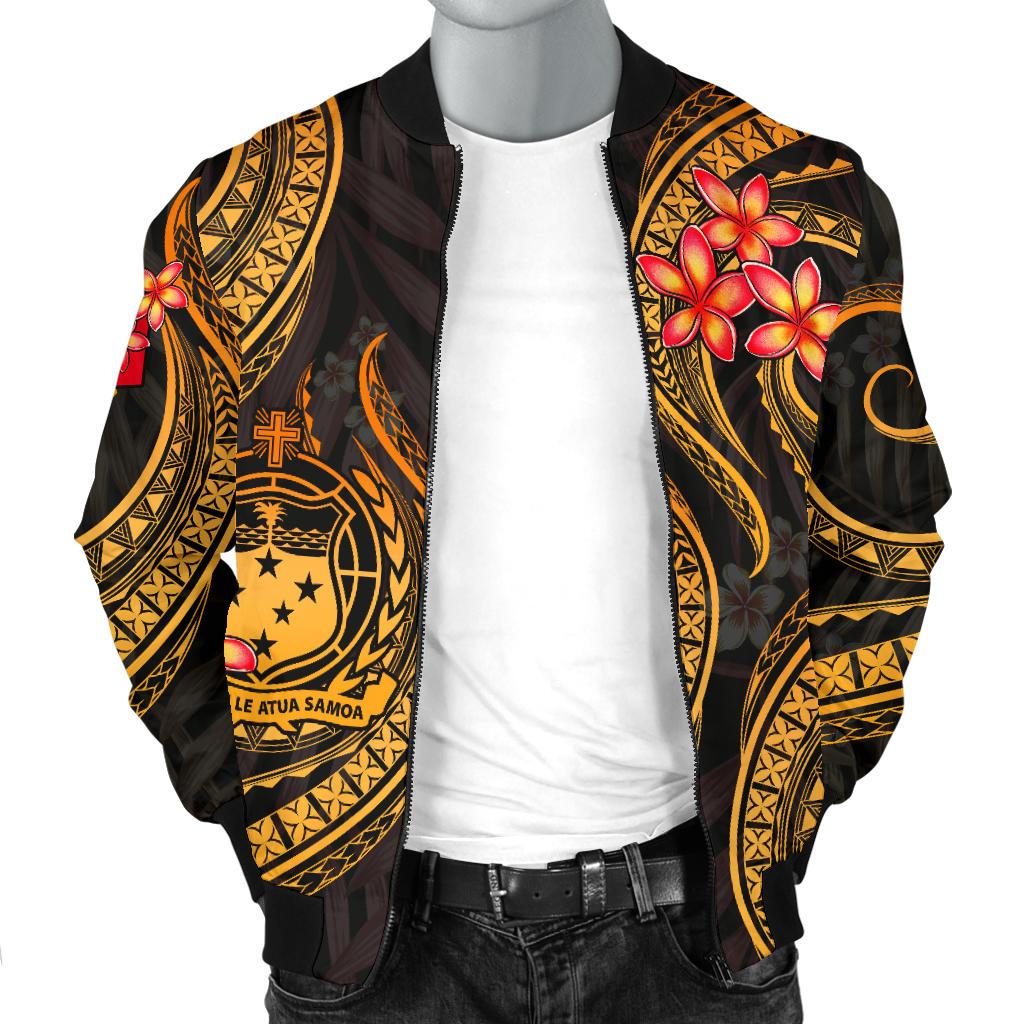 Samoa Polynesian Men Bomber Jacket - Gold Plumeria - Polynesian Pride