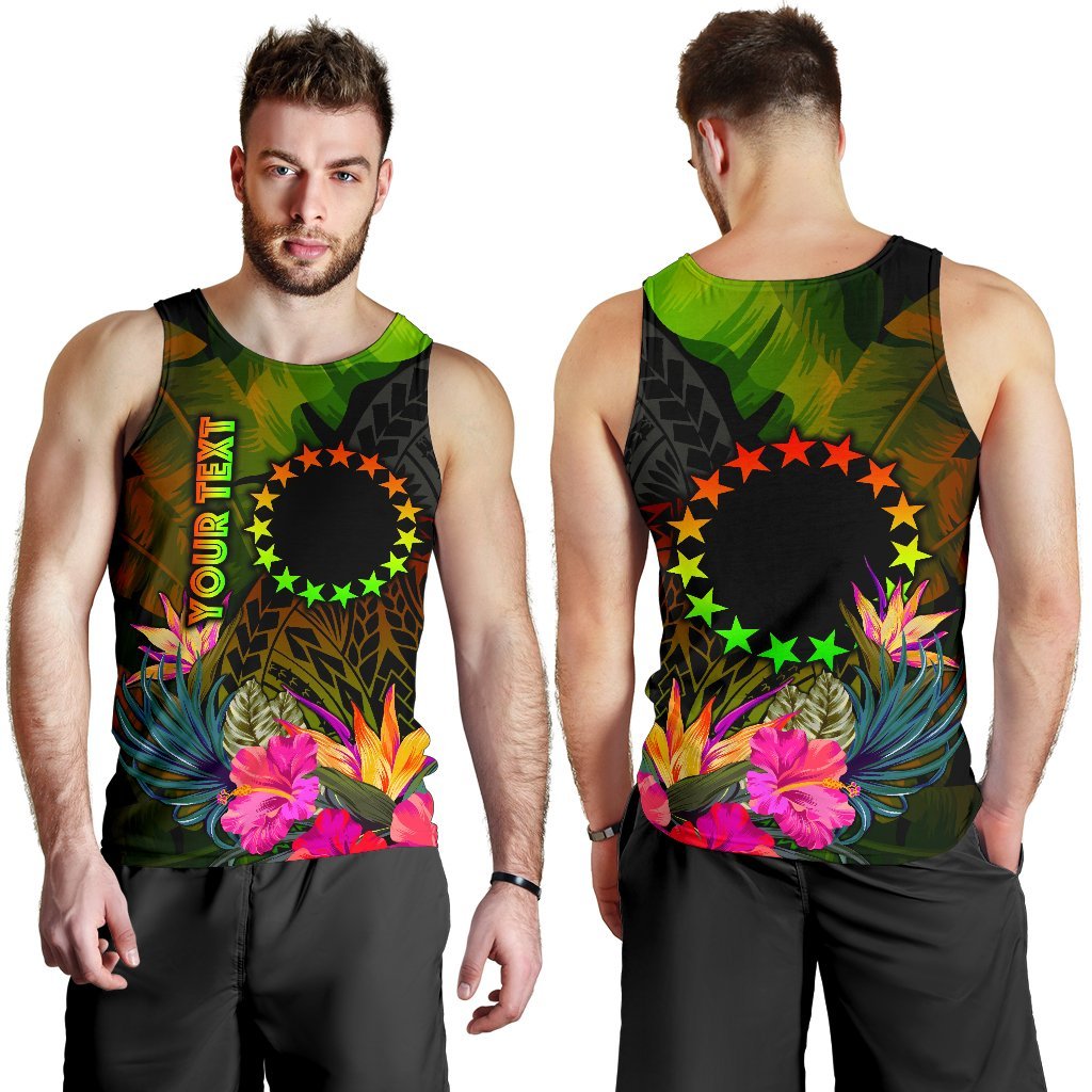 Cook Islands Polynesian Personalised Men's Tank Top - Hibiscus and Banana Leaves - Polynesian Pride