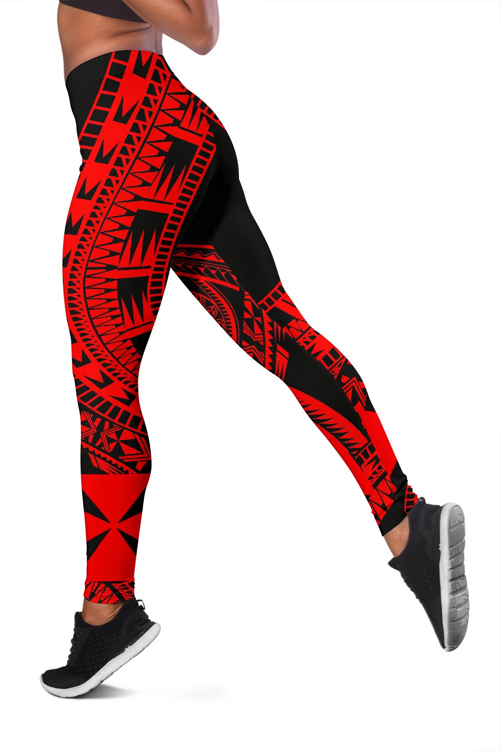Wallis And Futuna Women Leggings Polynesian Pattern Red - Polynesian Pride
