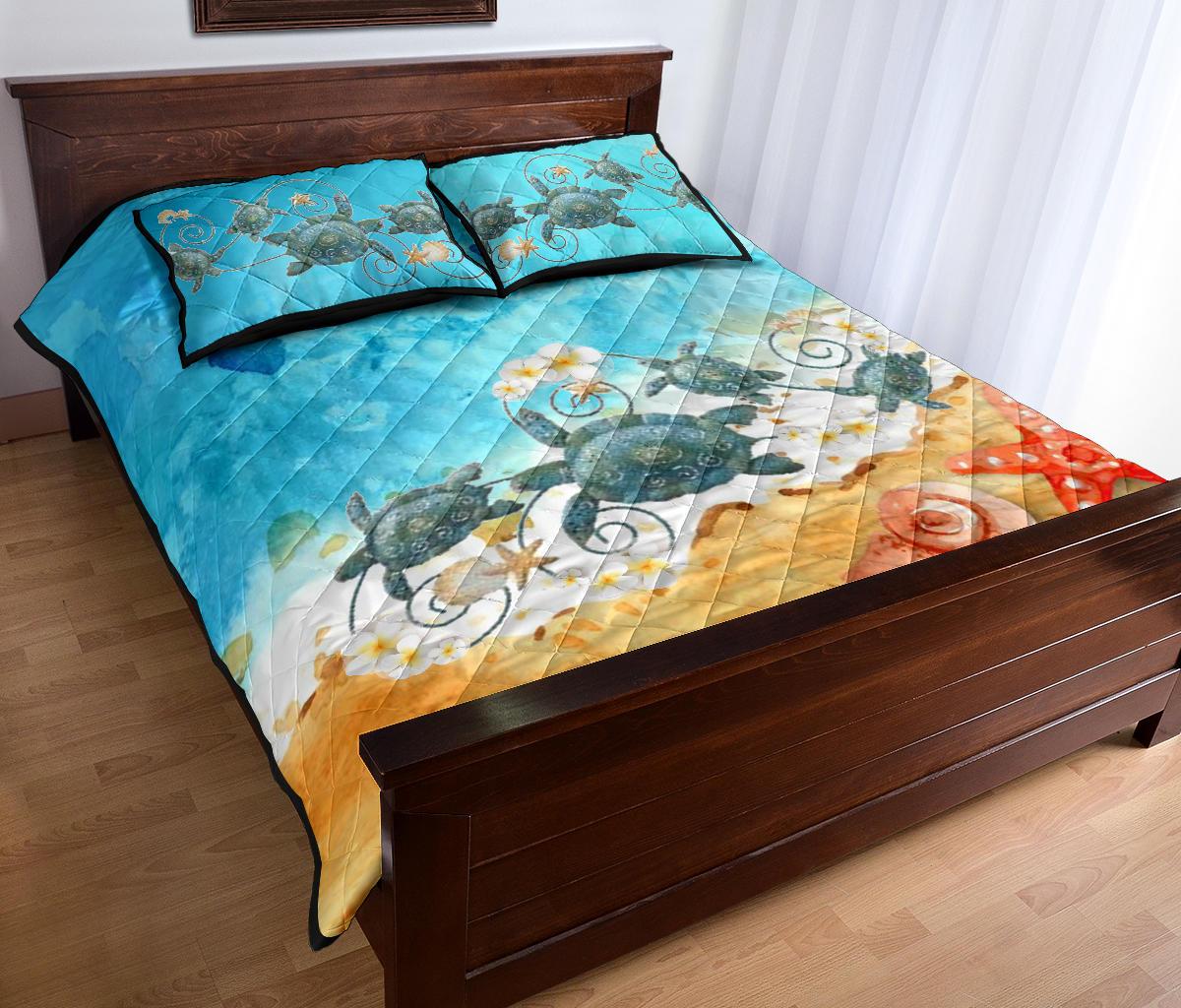 Hawaii Quilt Bed Set - Plumeria Turtles On Beach Hawaiian - Polynesian Pride