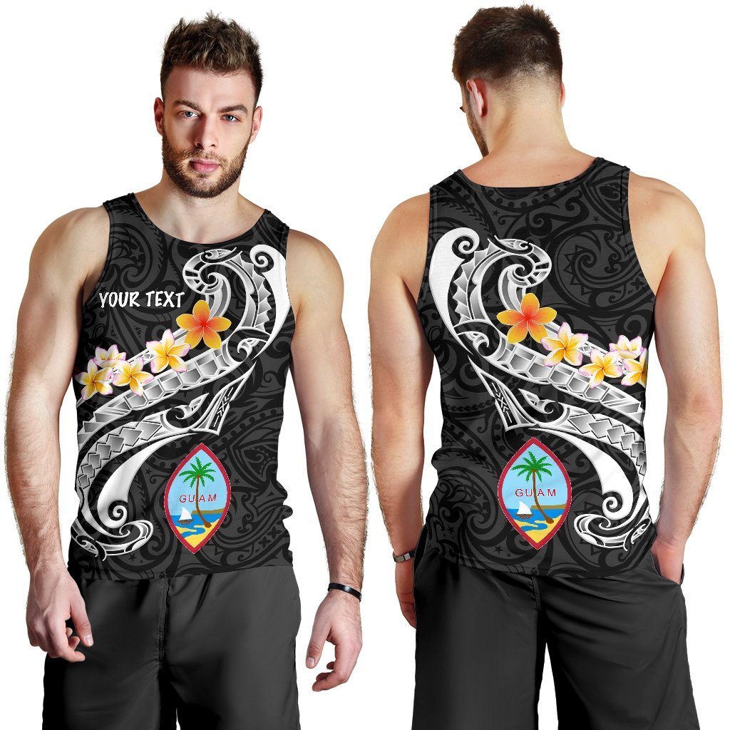 Guam Personalised Men's Tank Top - Guam Seal Polynesian Patterns Plumeria (Black) - Polynesian Pride