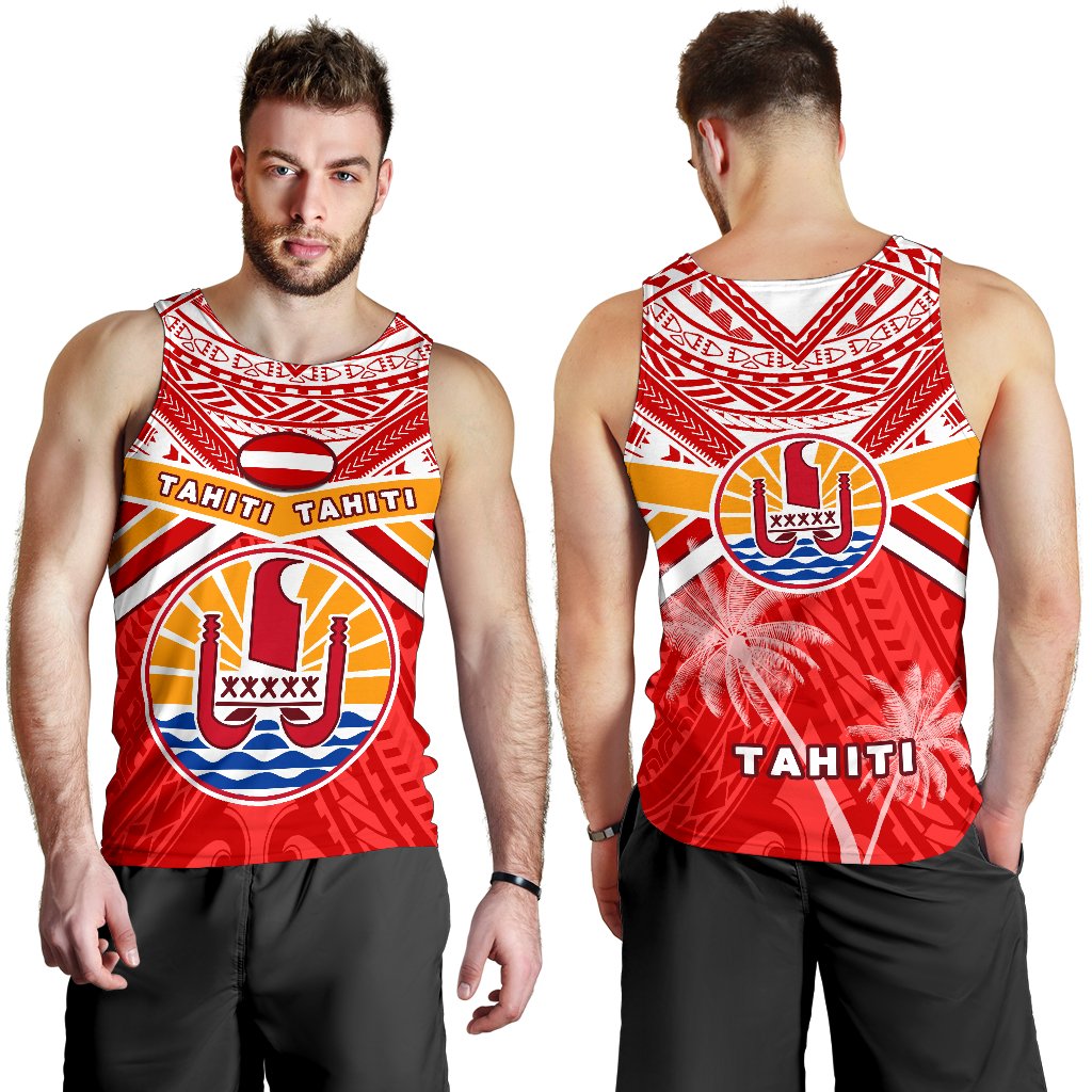 Tahiti Rugby Men Tank Top Polynesian Coat Of Arms and Flag - Polynesian Pride