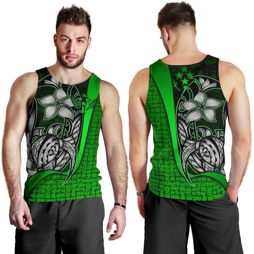 Kosrae Micronesia Men's Tank Top Green - Turtle With Hook Green - Polynesian Pride