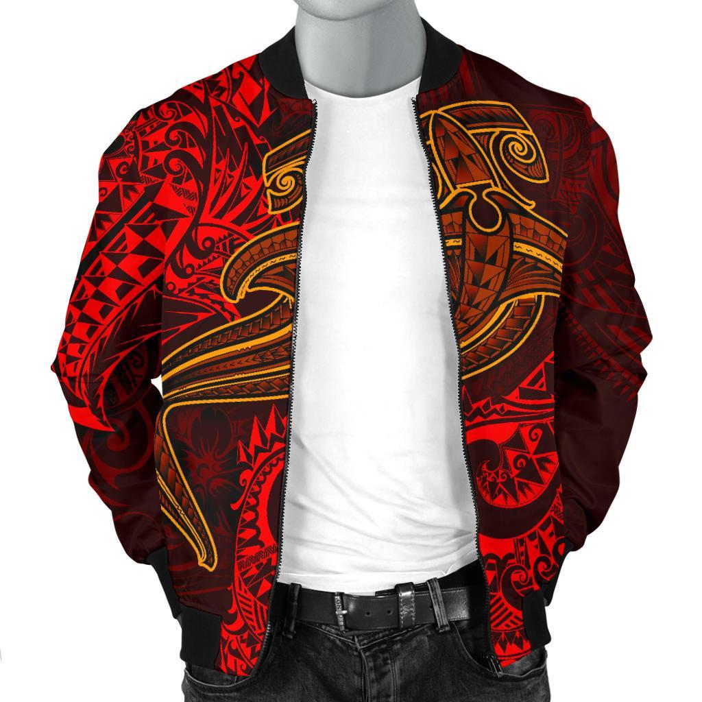 Polynesian Men's Bomber Jacket - Red Shark Polynesian Tattoo - Polynesian Pride