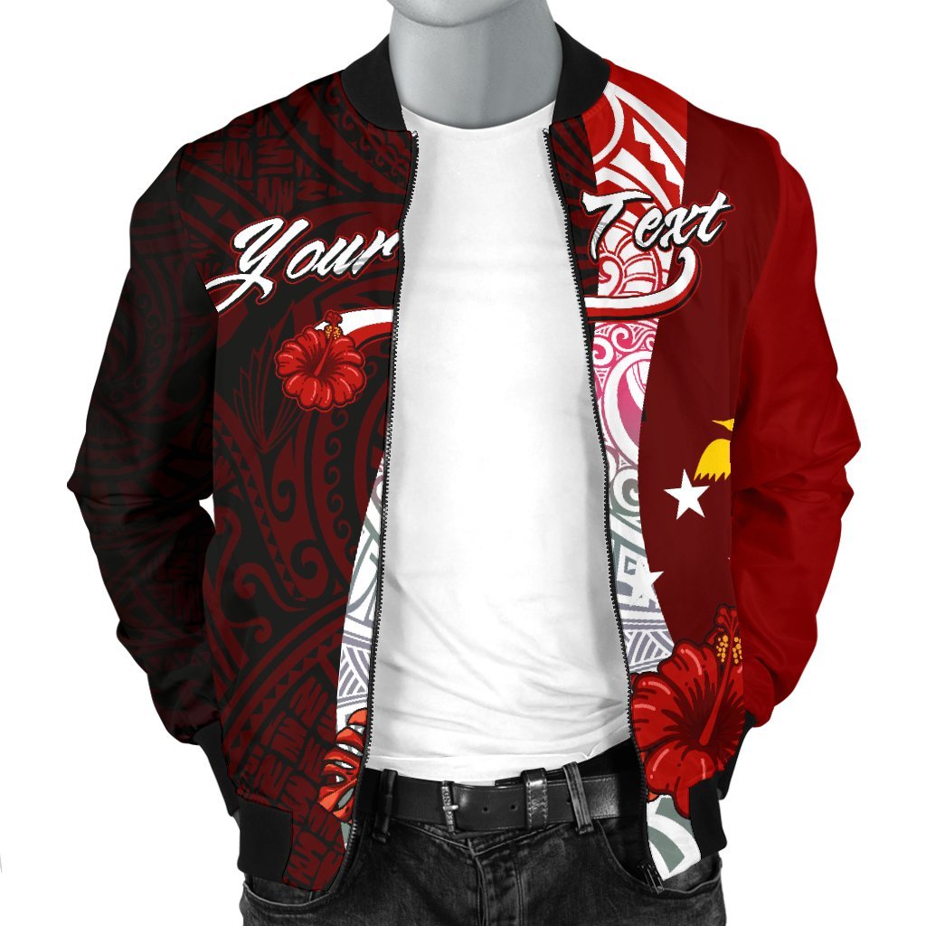 Papua New Guinea Polynesian Custom Personalised Men's Bomber Jacket - Coat Of Arm With Hibiscus - Polynesian Pride