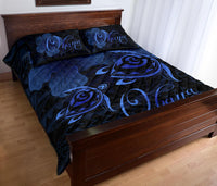 Hawaii Turtle Ohana Hibiscus Poly Quilt Bed Set Blue - Polynesian Pride