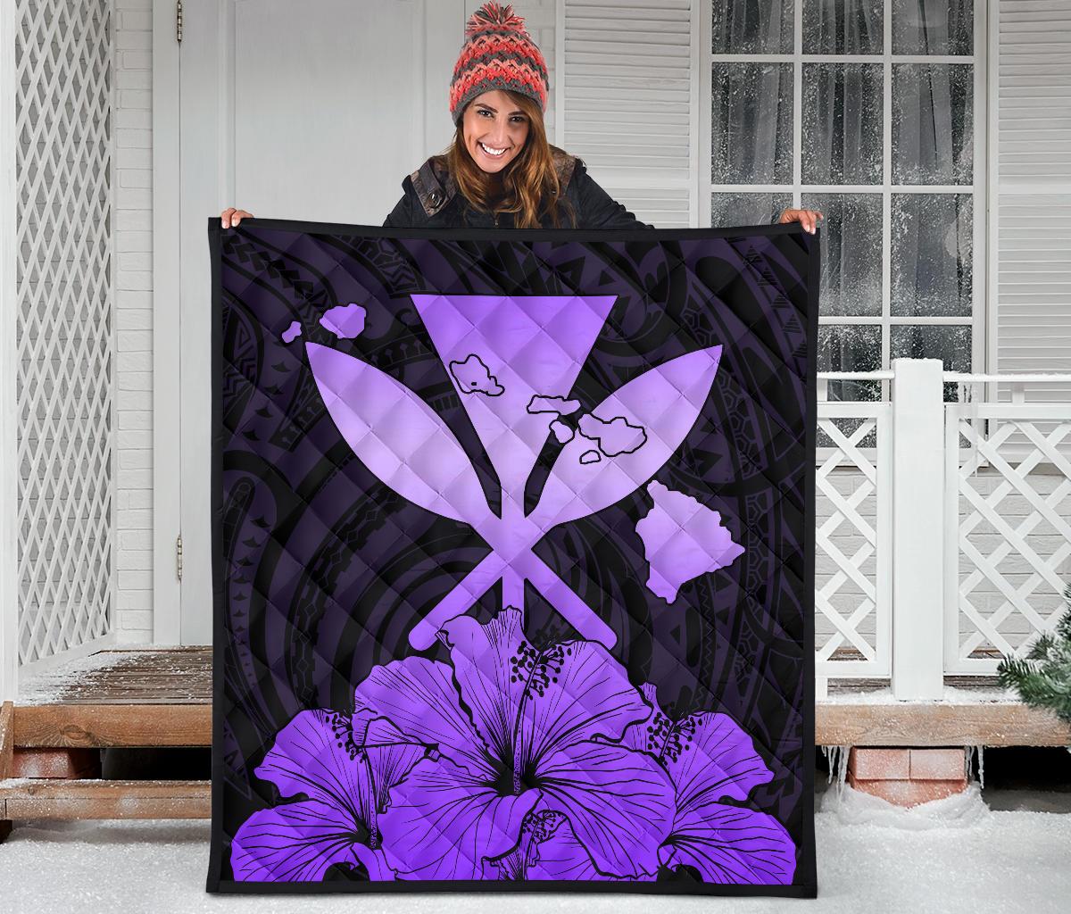 Hawaiian Kanaka Premium Quilt Hibiscus Polynesian Love Violet - Polynesian Pride