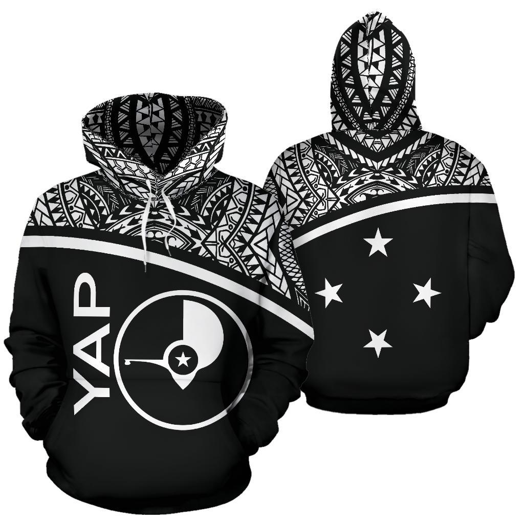 Yap All Over Hoodie Micronesia Black Curve Style Unisex Black - Polynesian Pride
