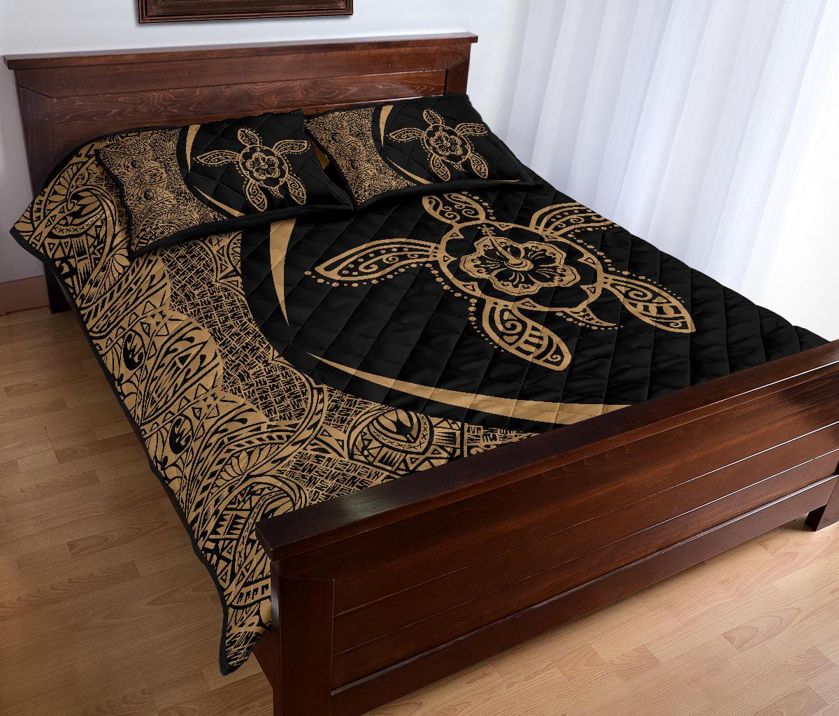Hawaiian Polynesian Turtle Quilt Bed Set - Circle Style Gold - Polynesian Pride