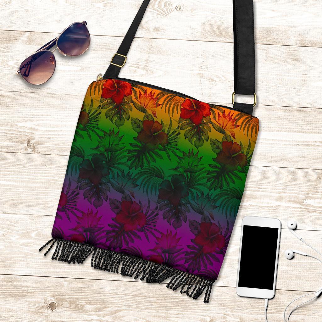 Polynesian Boho Handbag - Green Hibiscus Patterns One Style One Size Red - Polynesian Pride