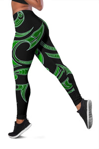 Hawaii Tribal Polynesian Women's Leggings - Green - Juno Style - AH - Polynesian Pride