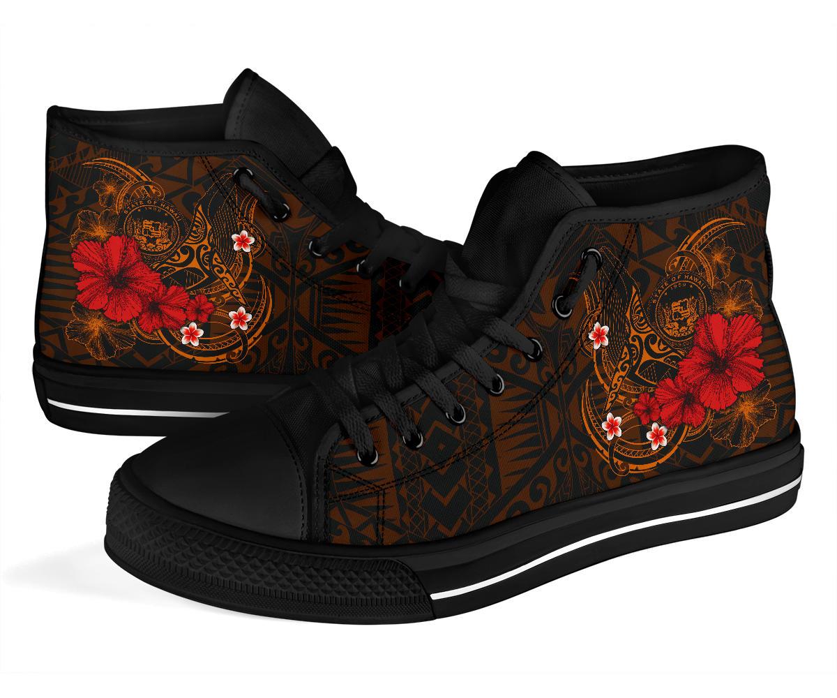 Polynesian Hawaii High Top Shoes - Humpback Whale with Hibiscus (Golden) - Polynesian Pride