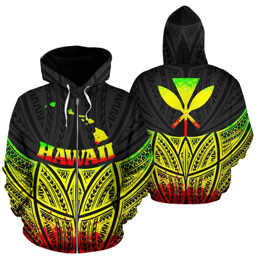 Hawaii Polynesian Zip up Hoodie Reggae Pride Map and Seal Unisex Reggae - Polynesian Pride