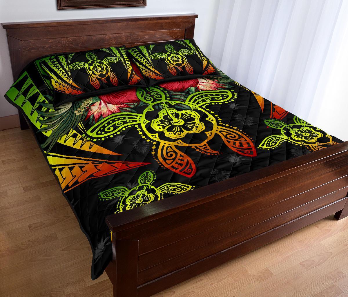 Hawaii Turtle Tropical Polynesian Quilt Bed Set - Iris Style - AH - Polynesian Pride