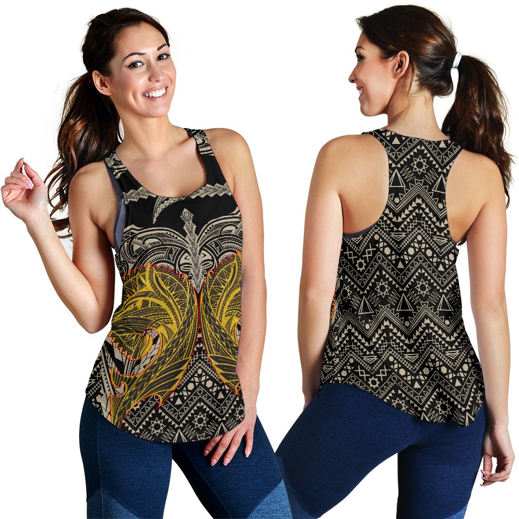 Polynesian Women's Racerback Tank, Maori Tattoo Wolf Patterns - Polynesian Pride