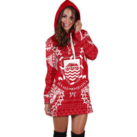 Tuvalu Polynesian Hoodie Dress Map Red White - Polynesian Pride