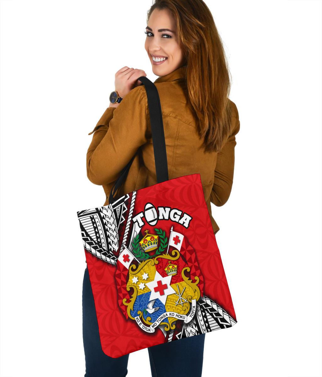 Tonga Rugby Tote Bag Polynesian Style Pinwheel - Polynesian Pride