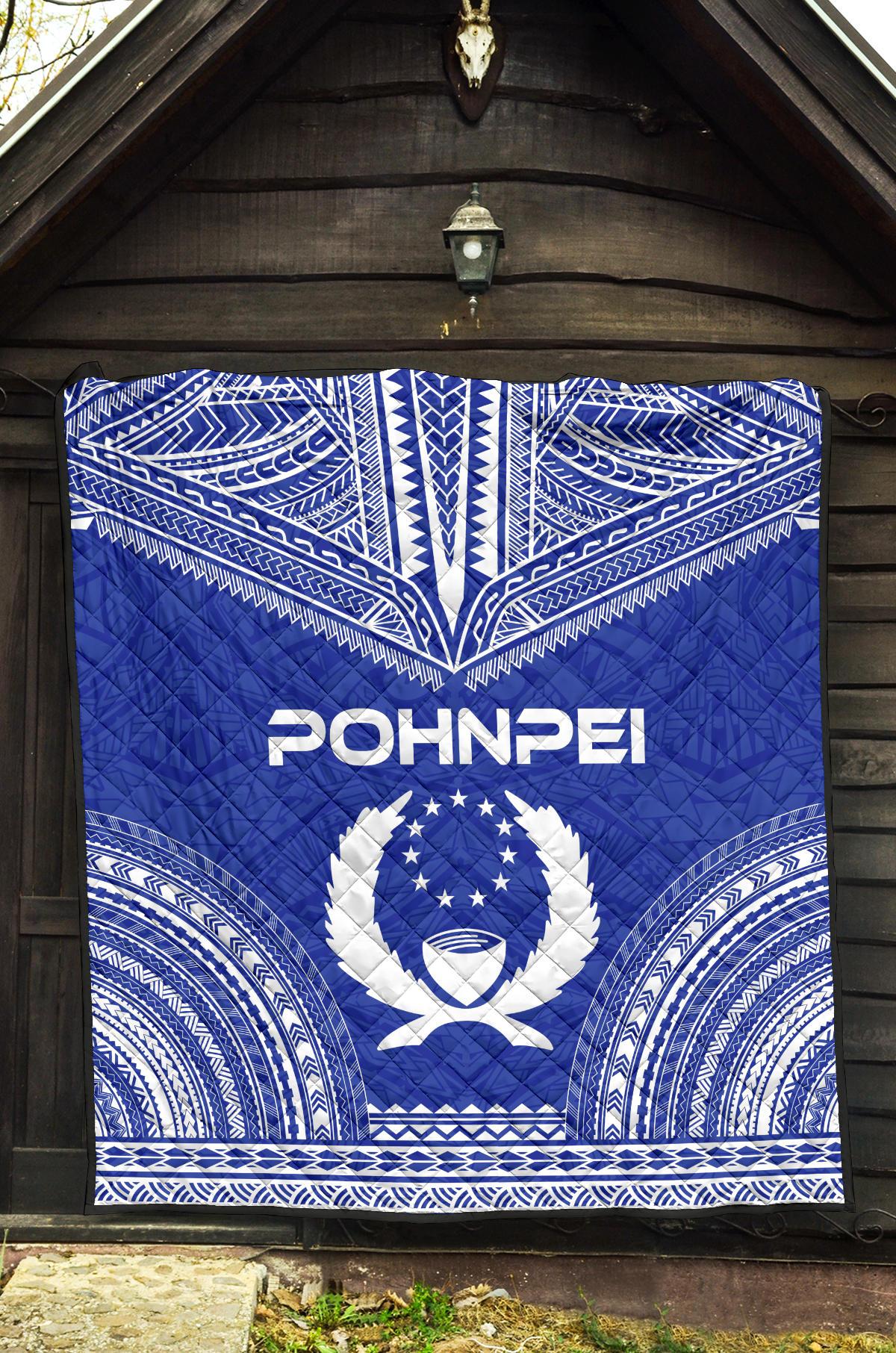 Pohnpei Premium Quilt - Pohnpie Flag Polynesian Chief Blue Version - Polynesian Pride