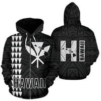 Polynesian Kakau Kanaka Map of Hawaii Zip Hoodie White Unisex White - Polynesian Pride