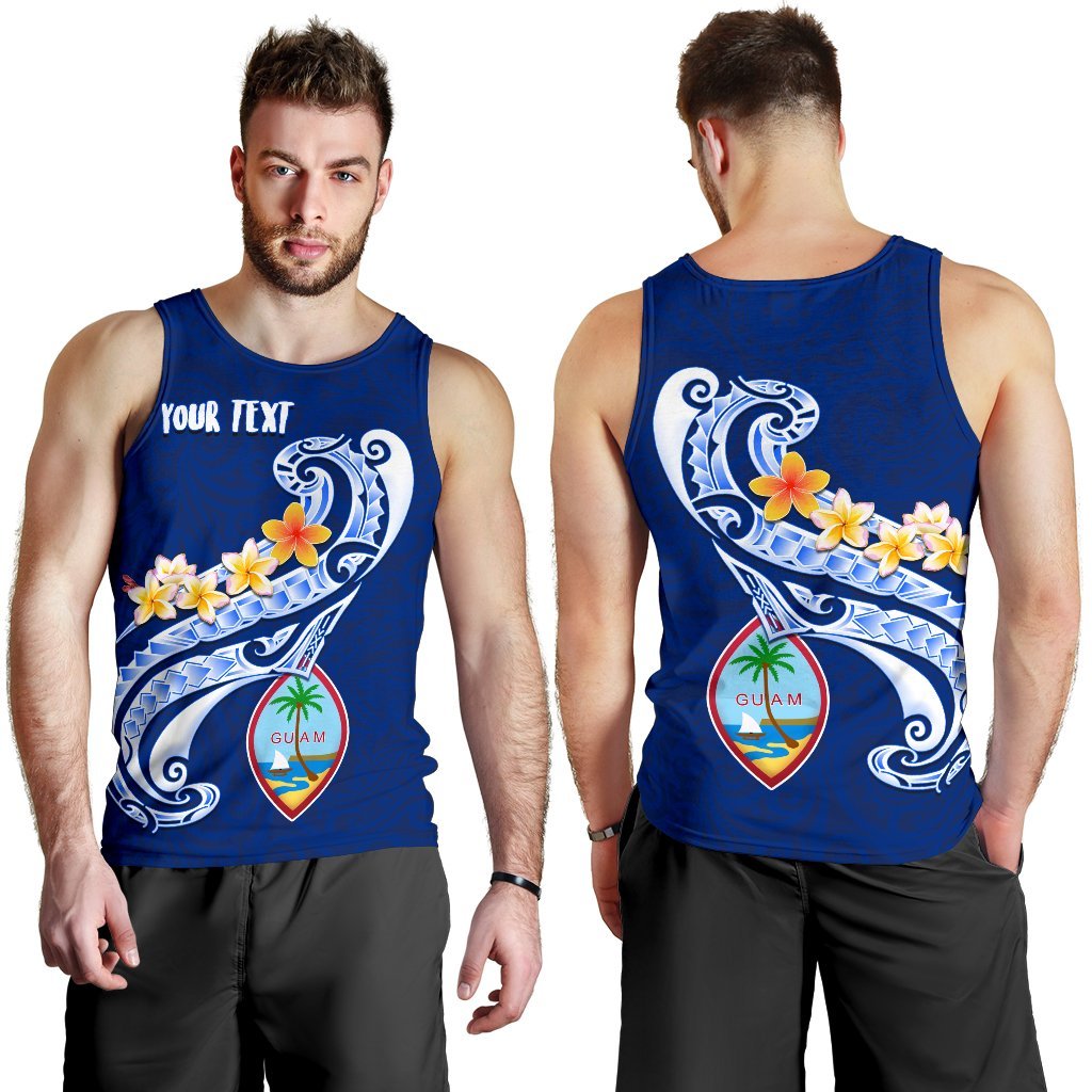 Guam Personalised Men's Tank Top - Guam Seal Polynesian Patterns Plumeria (Blue) - Polynesian Pride