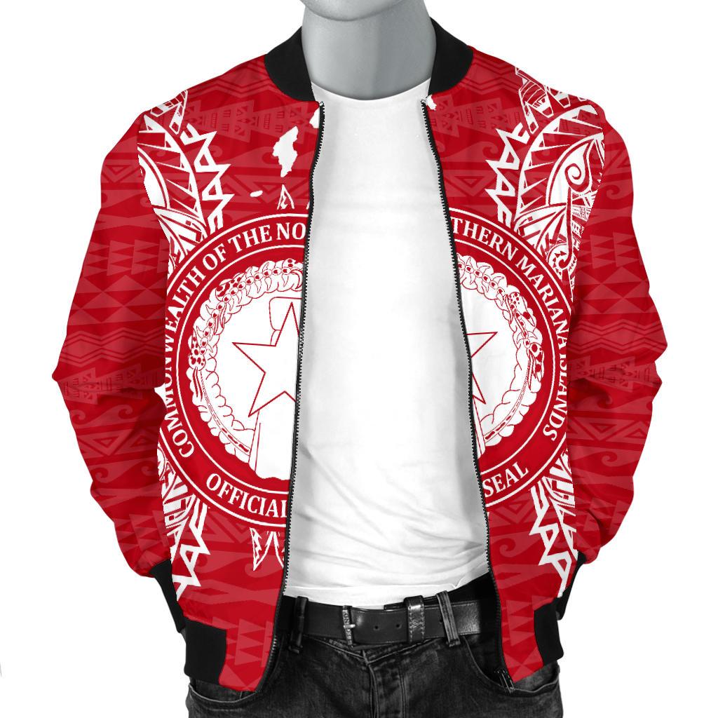 Northern Mariana Islands Polynesian Men's Bomber Jacket Map Red White - Polynesian Pride