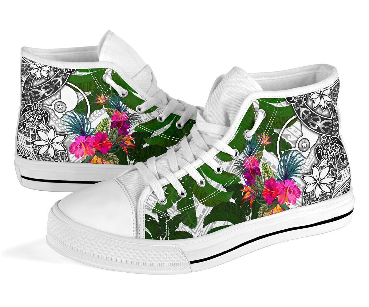 Yap High Top Shoes White - Turtle Plumeria Banana Leaf - Polynesian Pride