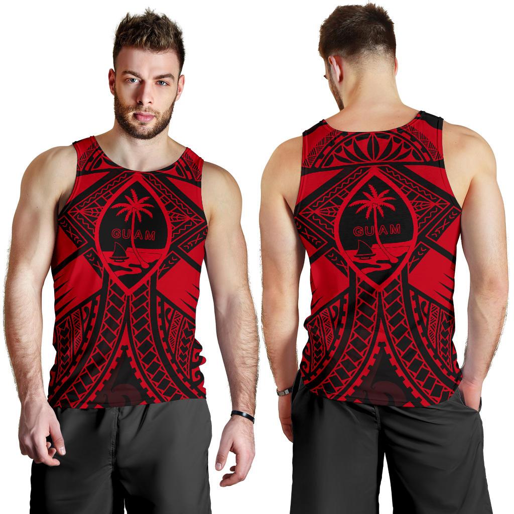 Guam Polynesian Men's Tank Top - Red Guam Coat Of Arms Polynesian Tattoo Red - Polynesian Pride