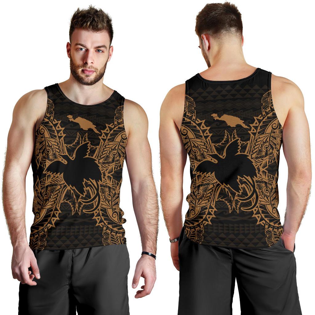 Papua New Guinea Polynesian Men Tank Top Map Gold - Polynesian Pride