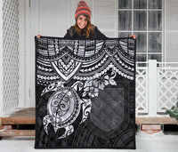 Fiji Polynesian Premium Quilt - Fiji Flag & White Turtle Hibiscus - Polynesian Pride