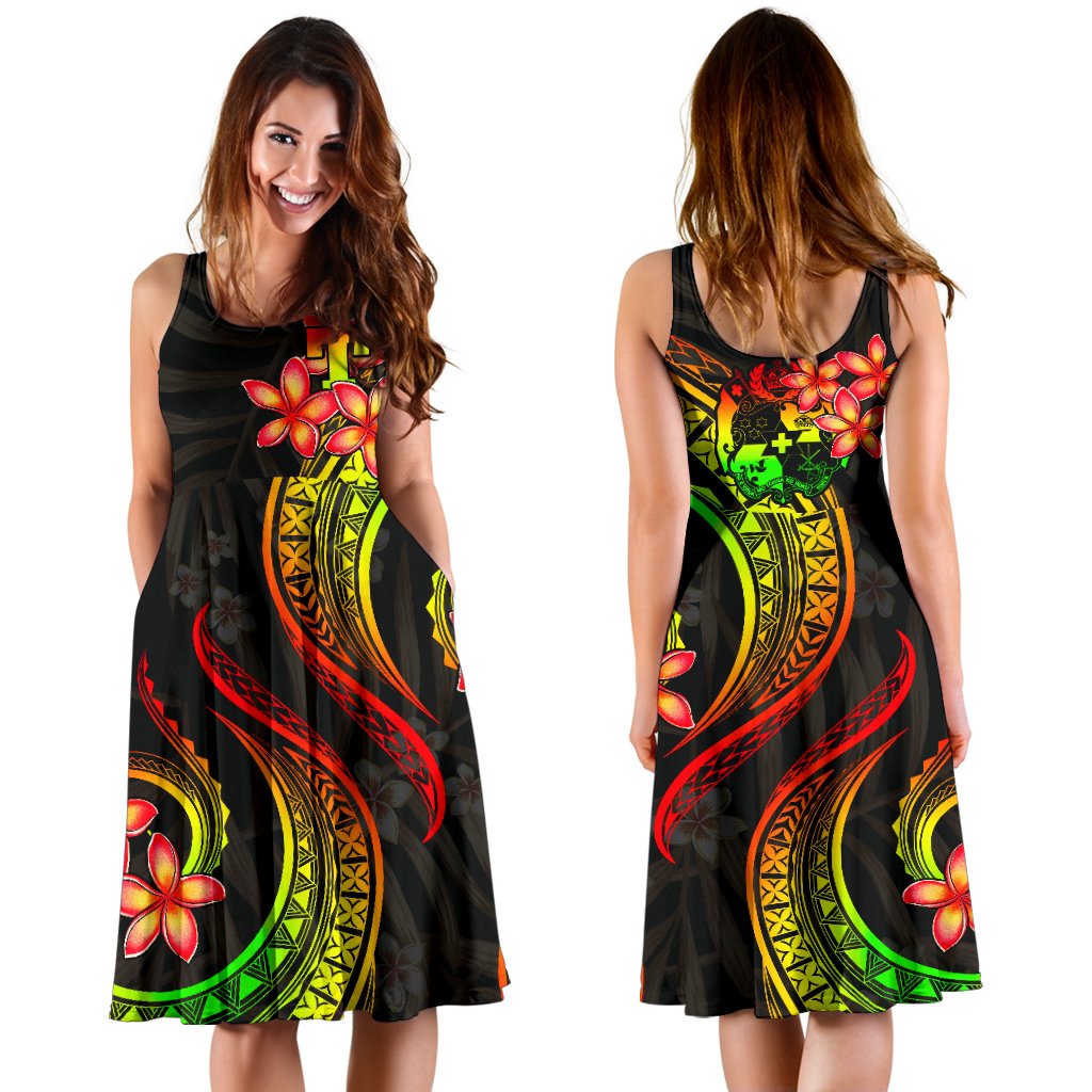 Tonga Polynesian Midi Dress - Reggae Plumeria - Polynesian Pride