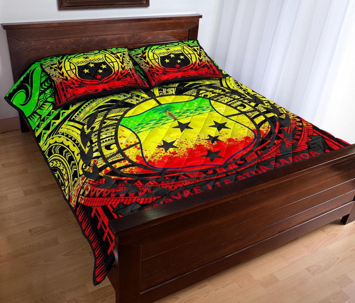 Samoa Quilt Bed Set - Samoa Coat Of Arm, Polynesian Tattoo (Reggae) - Polynesian Pride