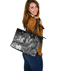 Vanuatu Large Leather Bag - Humpback Whale with Tropical Flowers (White) - Polynesian Pride