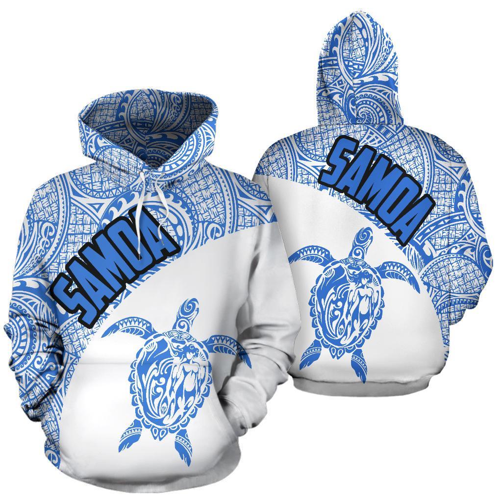Samoa Hoodie Samoa Turtle Mermaid Polynesian Tattoo White Blue Unisex Black - Polynesian Pride