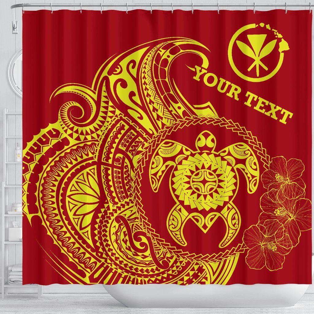 Hawaii Polynesian Personalised Shower Curtain - Vintage Polynesian Turtle (Red) - Polynesian Pride