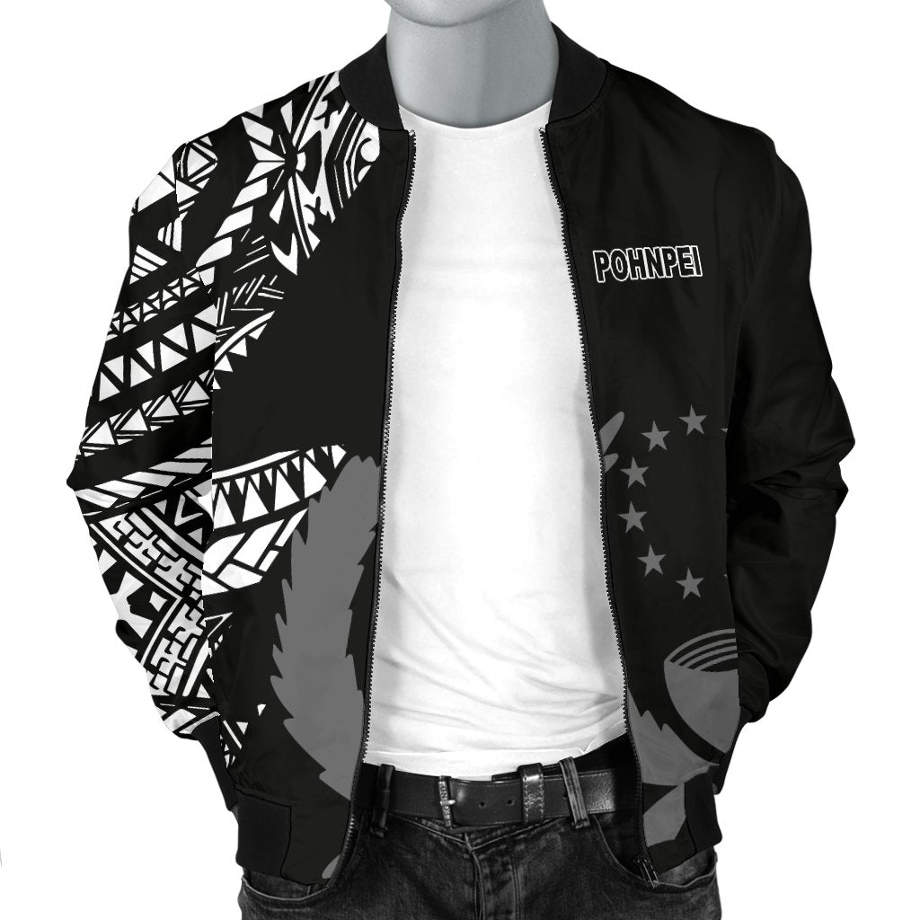 Pohnpei Men's Bomber Jacket - Micronesian Pattern Flash Black - Polynesian Pride