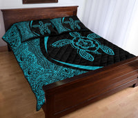Hawaiian Polynesian Turtle Quilt Bed Set - Circle Style Blue - Polynesian Pride